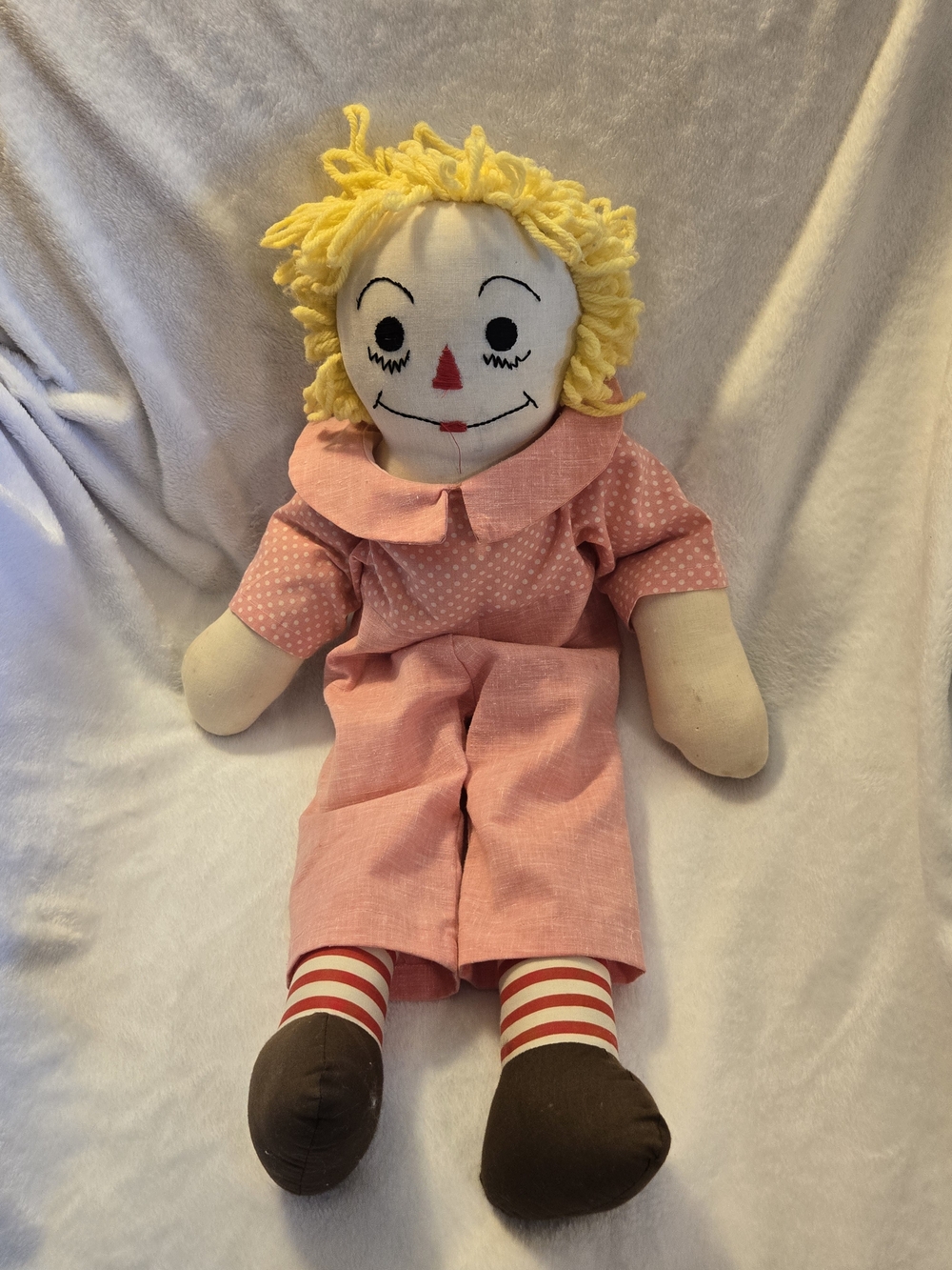 Handmade Pink Rag Doll with Yellow Yarn Hair